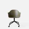 Harbour Swivel Arm Chair wCasters - Black Steel Base - Hard Shell - Olive