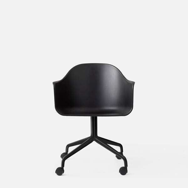 Harbour Swivel Arm Chair wCasters - Black Steel Base - Hard Shell- Black