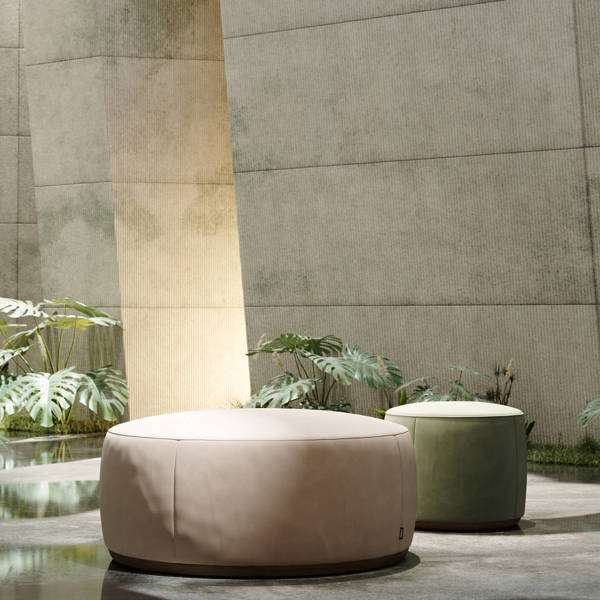 Small and Large Rachel Pouf - Siege 0893 Stone and Siege 1601 Natural Nude