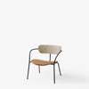 Pavilion AV6 Lounge Armchair Upholstered Seat - Cognac Silk Leather - white oak 