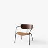 Pavilion AV6 Lounge Armchair Upholstered Seat - Cognac Silk Leather - walnut 
