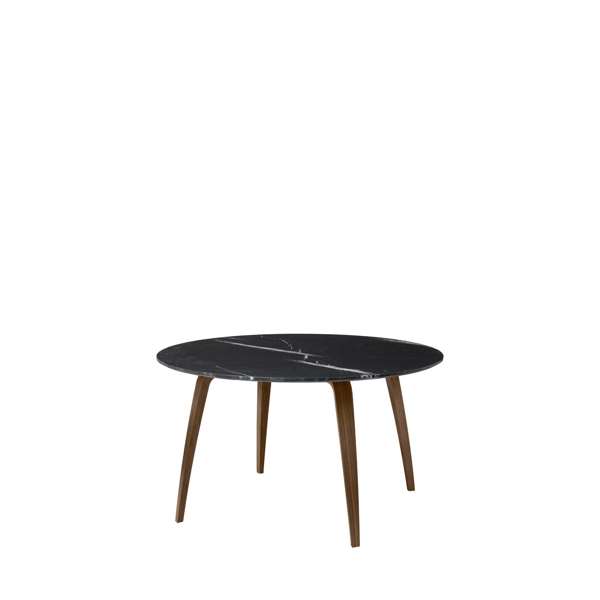 GUBI Dining Table - Round 130 Marble Top - american walnut base - black marquina marble top