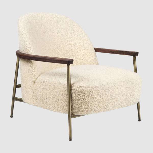 Sejour Lounge Chair with Armrest - antique brass base - american walnut dedar 
