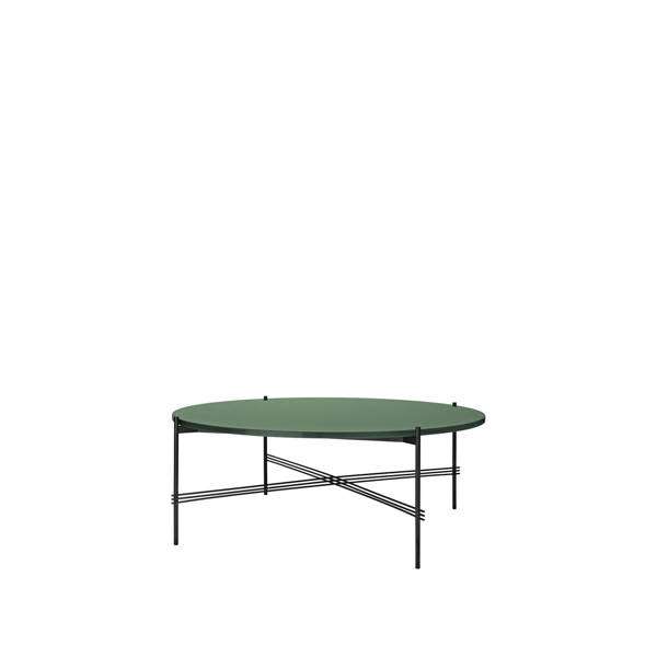 TS Round Coffee Table - 105 Black Base - 105 black base - dusty green glass 