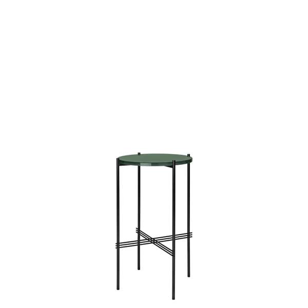 TS Round Console Table - 40 black base -dusty green glass 