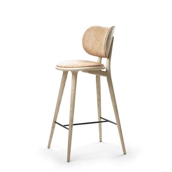 High Stool Backrest - Counter - Matt Lacquered Oak - Natural Tanned Leather Seat